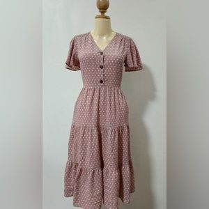 Monteau Women’s Pink and White Dress with side pockets - Size Small